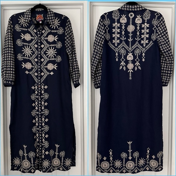 Johnny Was Linen Embroidered Floral Button Down Midi Dress Size XS - Picture 3 of 15